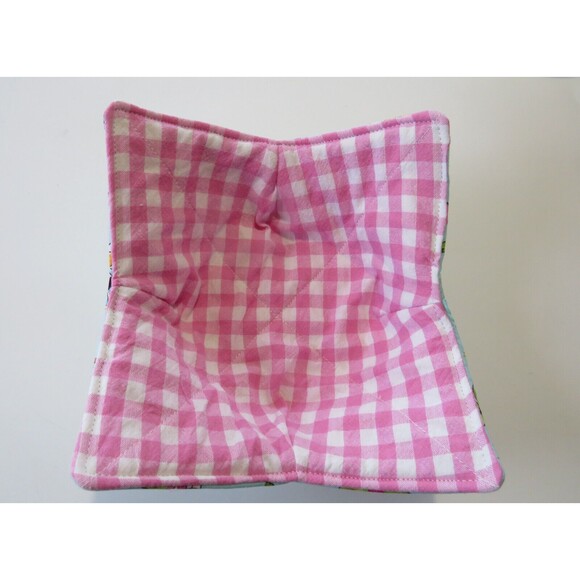 Microwave Bowl Cozy Reversible Flamingos and Pink Gingham - Picture 2 of 4